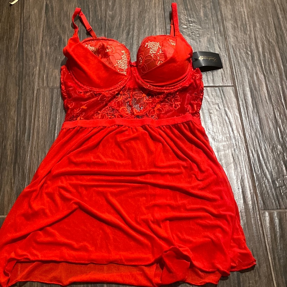 Fredericks of Hollywood red lace sheer babydoll